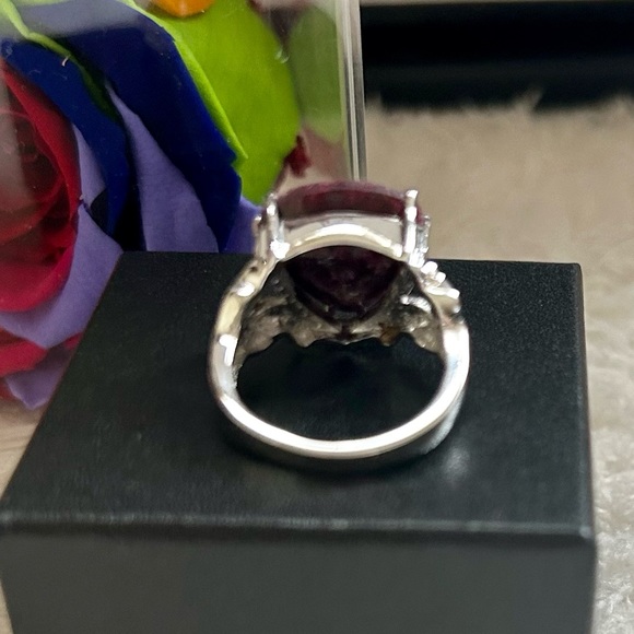 💍 Women’s 14K White Gold over Solid Sterling Silver 925. Ruby and Diamond Ring - Picture 6 of 9